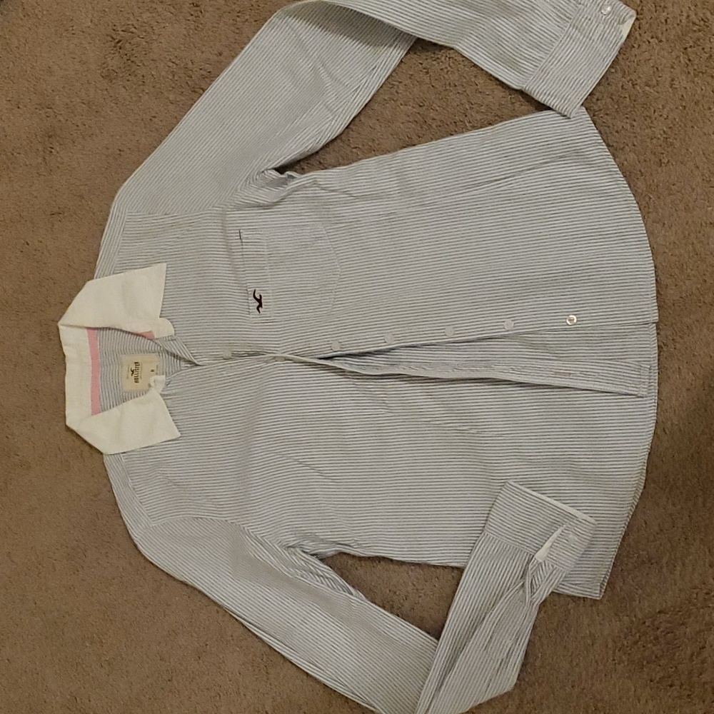 🌟HOLLISTER BLUE STRIPPED VINTAGE BUTTON DOWN SHIRT SIZE MEDIUM